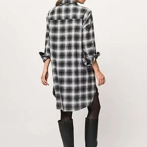 white christmas dresses Club Monaco Black Gray Linen Blend Plaid Mini Puff Sleeve Shirt Dress Size  XS main image 0